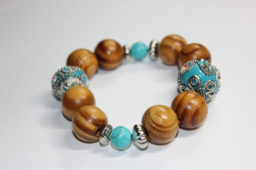 Wood & Turquoise Beaded Bracelet