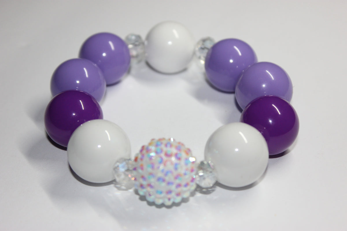 White & Purple Large Beaded Bracelet