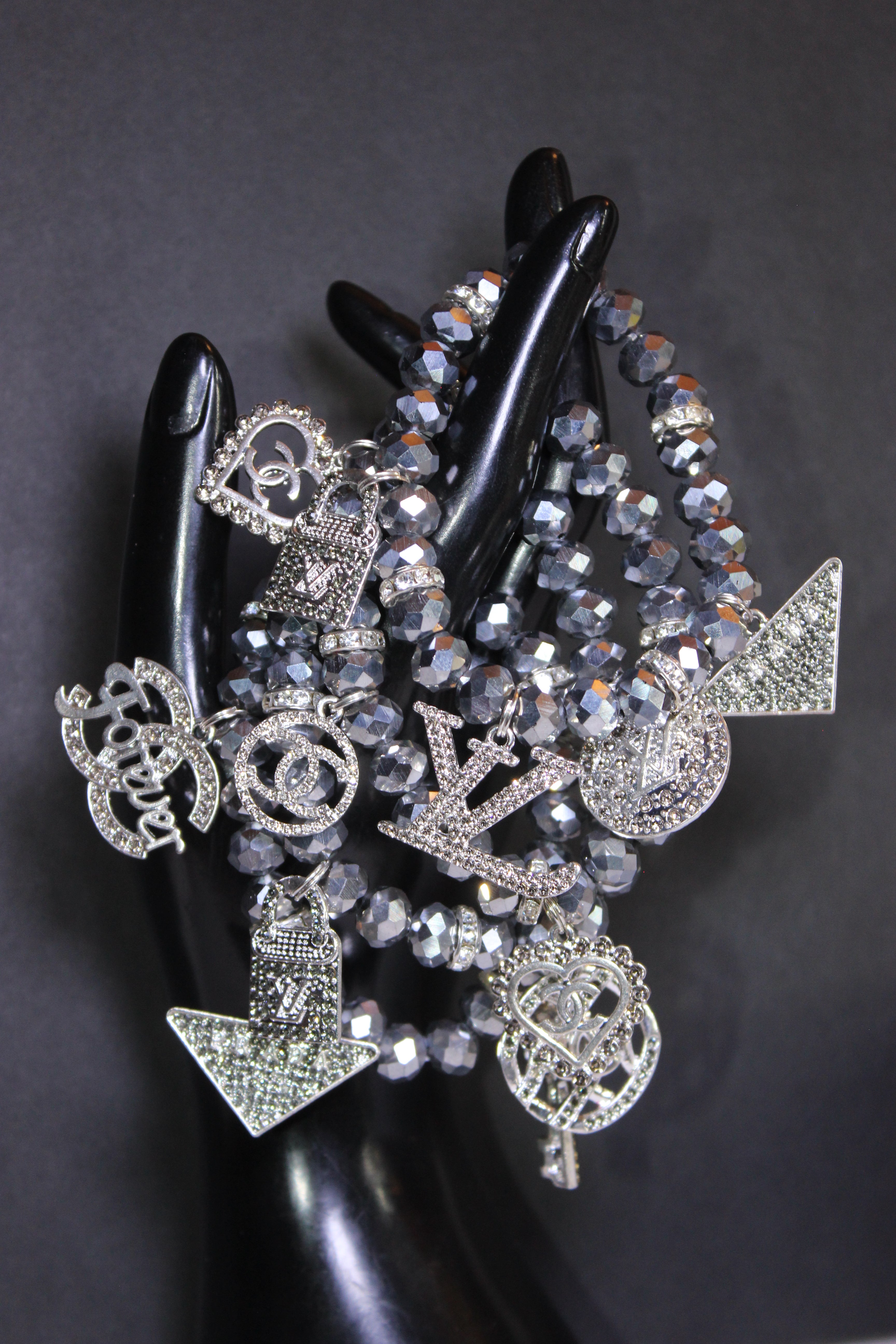 4 Piece Silver Crystal Charm Bracelet Set