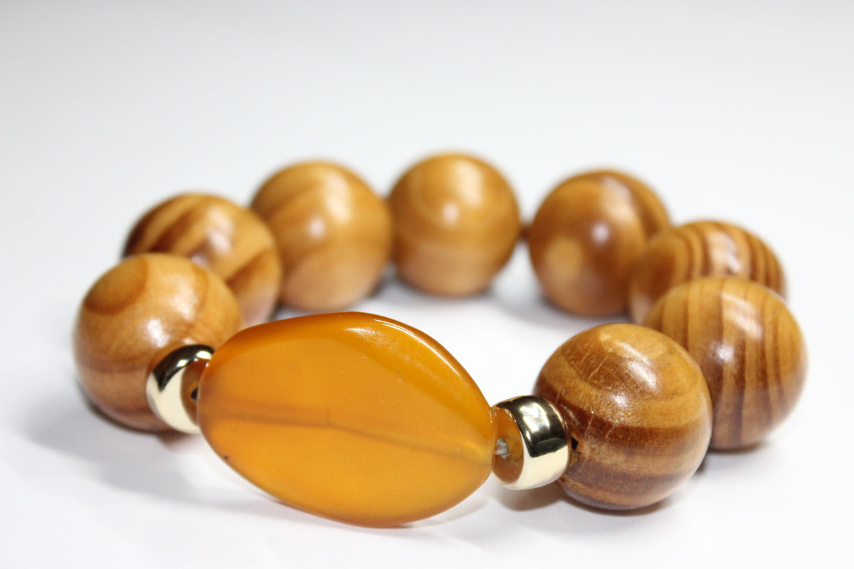 Large Mirahee Wooden Beaded Bracelet (Gold)