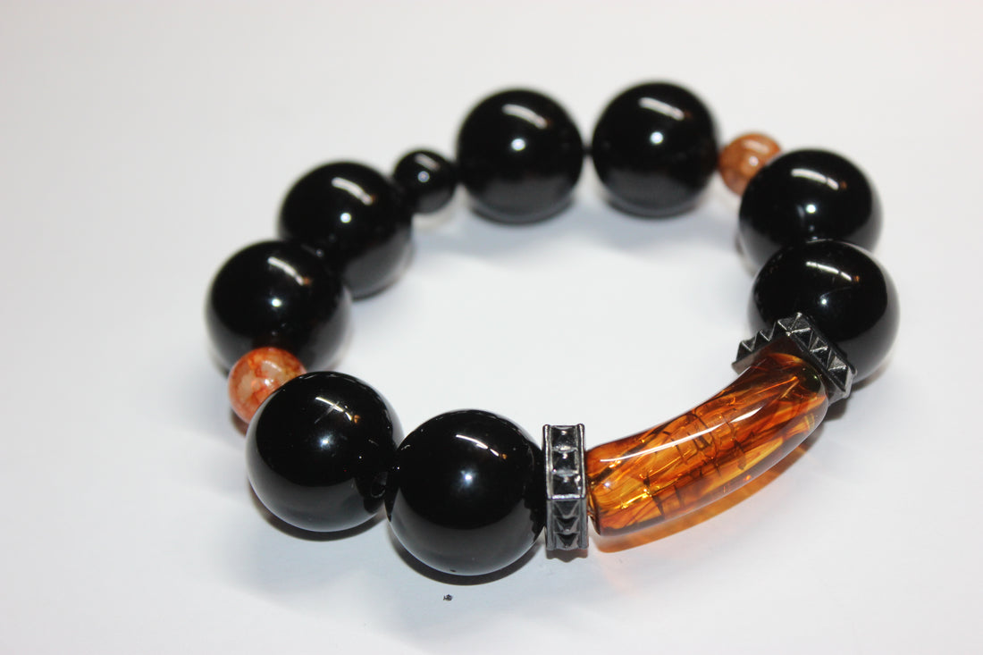 Shades Of Black & Topaz Large Beaded Bracelet