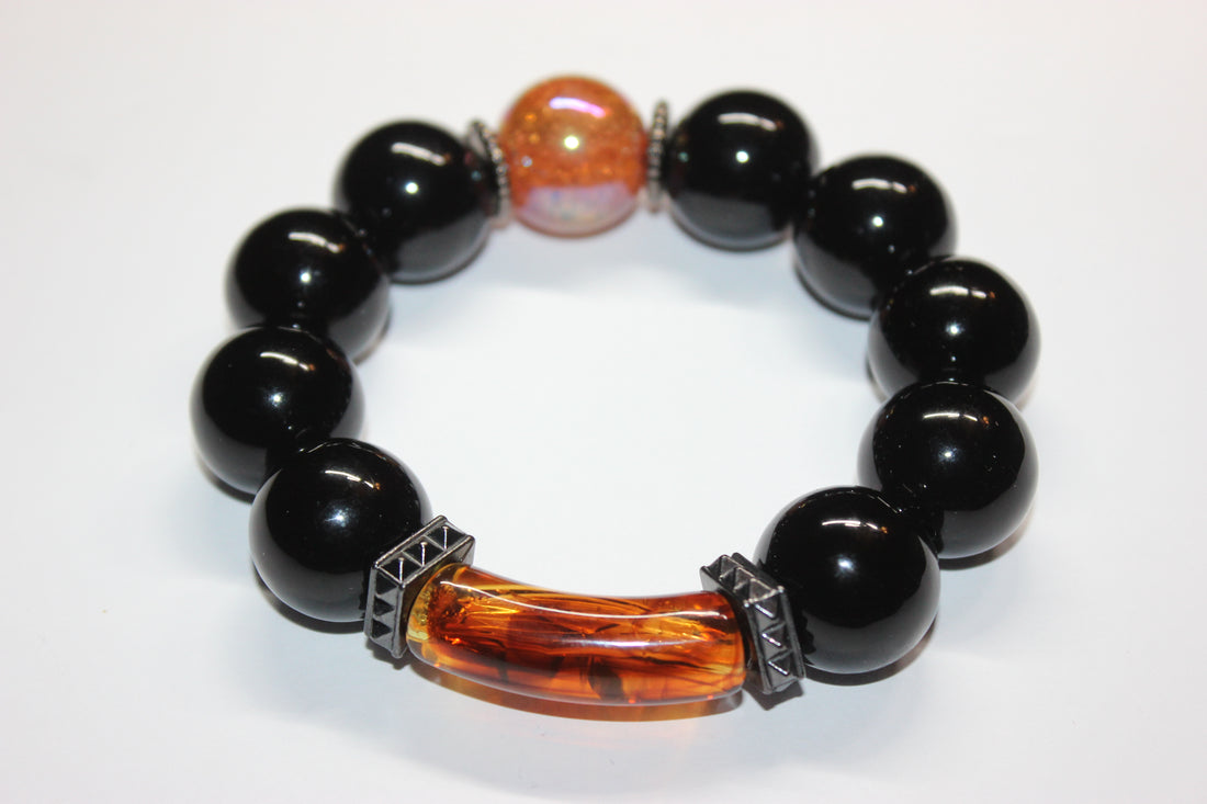 Shades Of Black & Topaz Beaded Bracelet