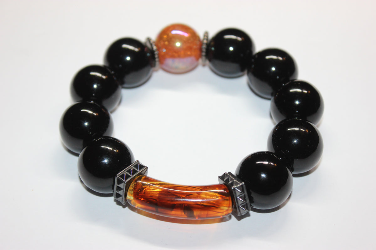 Shades Of Black & Topaz Beaded Bracelet