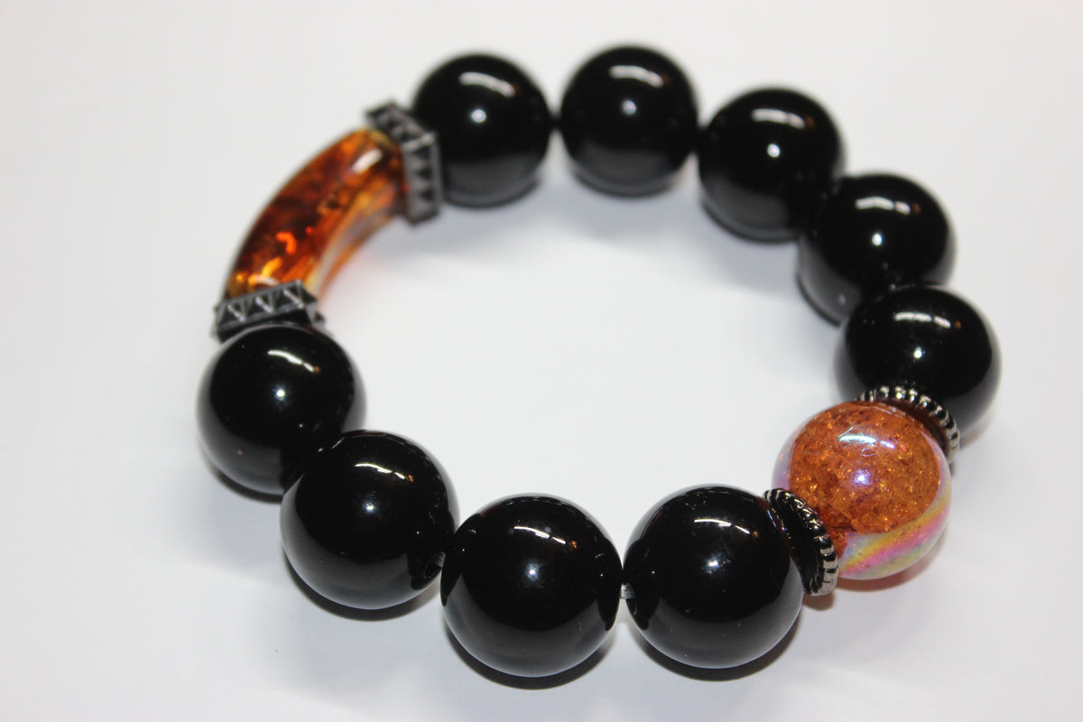 Shades Of Black & Topaz Beaded Bracelet