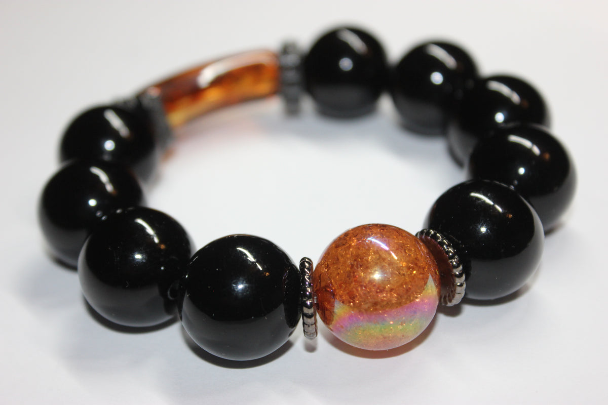 Shades Of Black & Topaz Beaded Bracelet