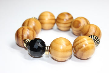 Large Wood Black & Gold Beaded Bracelet