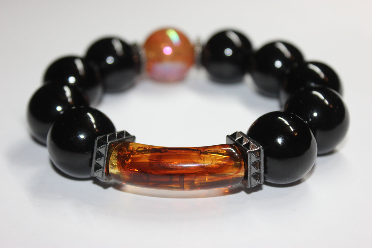 Shades Of Black & Topaz Beaded Bracelet