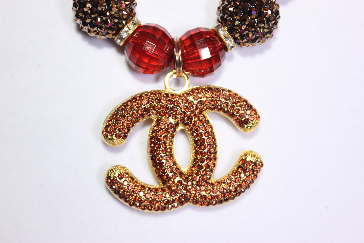 Shades Of Brown Rhinestone & Crystal Charm Necklace & Earrings Set