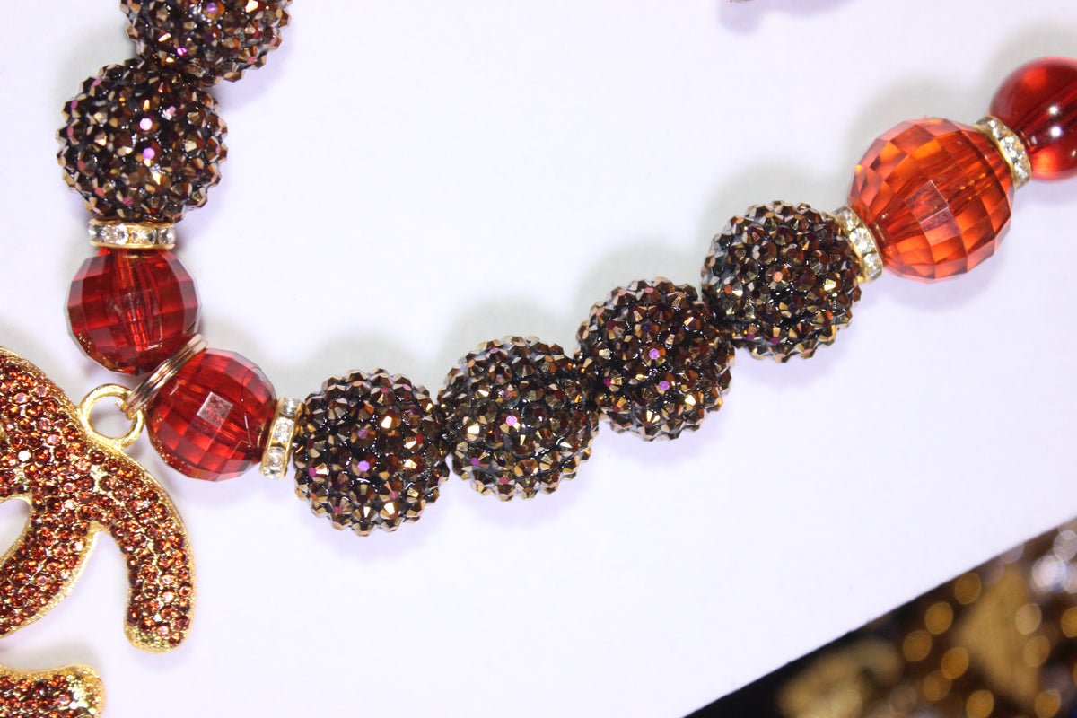 Shades Of Brown Rhinestone & Crystal Charm Necklace & Earrings Set