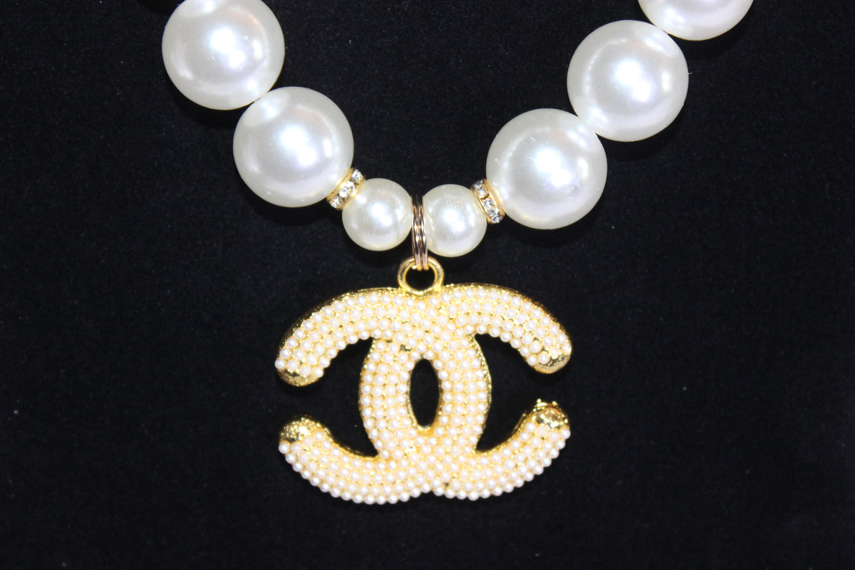 White Pearl & Gold Charm Necklace & Earrings Set