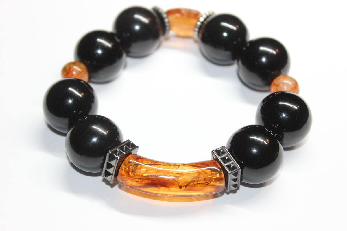Black & Topaz Large Beaded Bracelet
