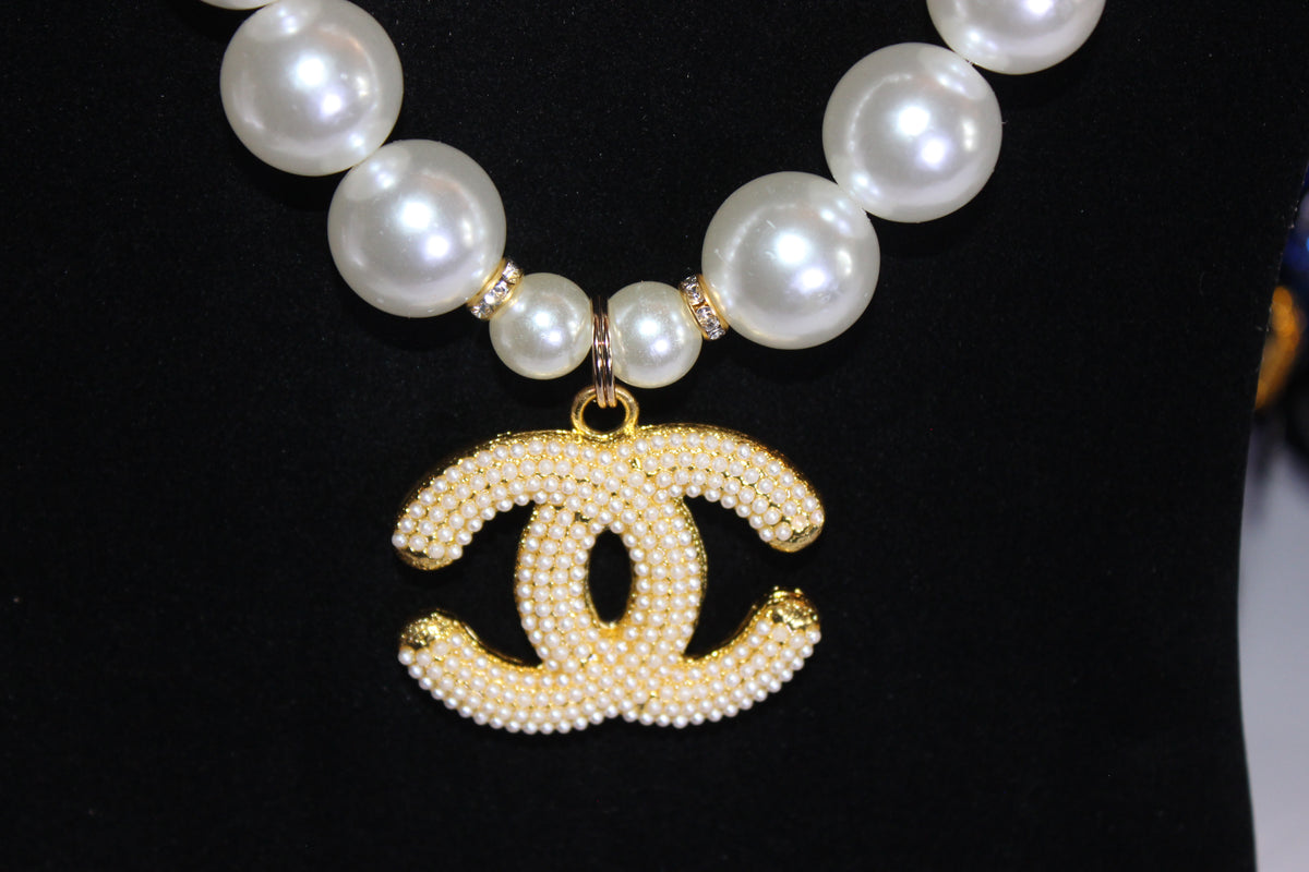 White Pearl & Gold Charm Necklace & Earrings Set