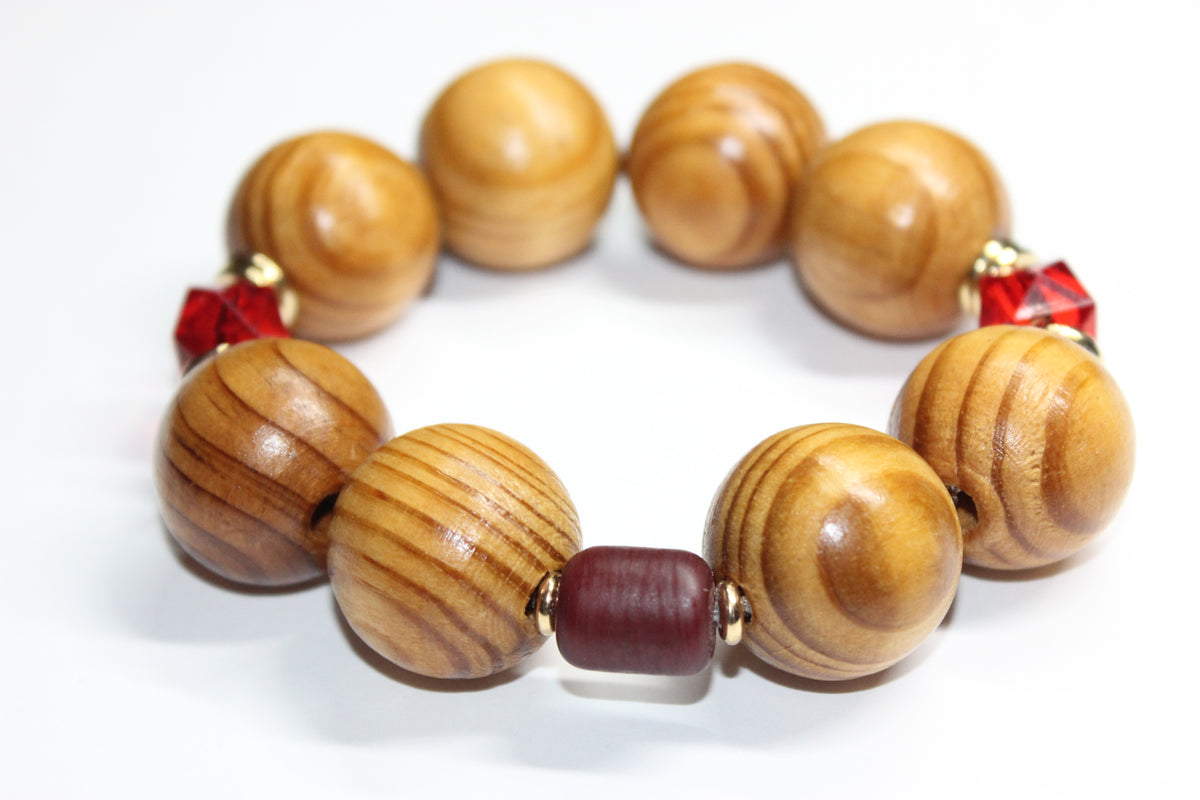 Shades Of Red & Gold Large Wooden Beaded Bracelet