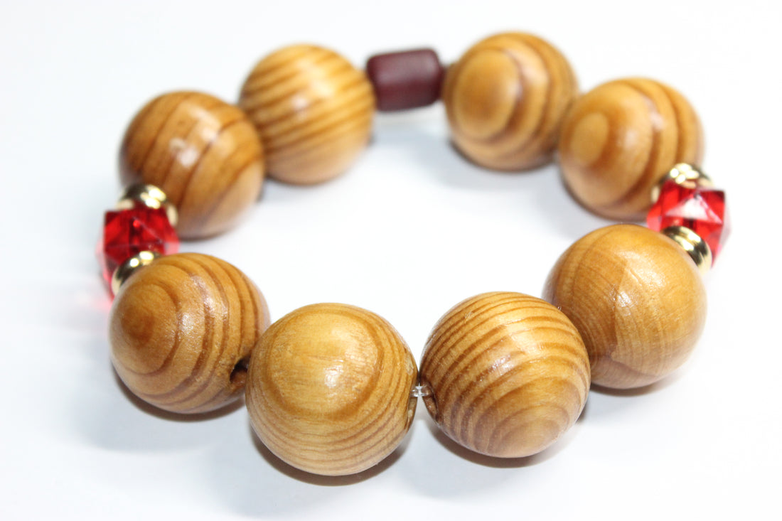 Shades Of Red & Gold Large Wooden Beaded Bracelet