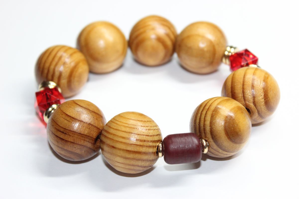 Shades Of Red & Gold Large Wooden Beaded Bracelet