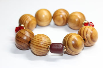 Shades Of Red & Gold Large Wooden Beaded Bracelet