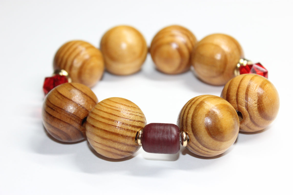 Shades Of Red & Gold Large Wooden Beaded Bracelet