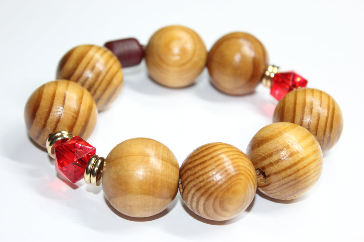 Shades Of Red & Gold Large Wooden Beaded Bracelet