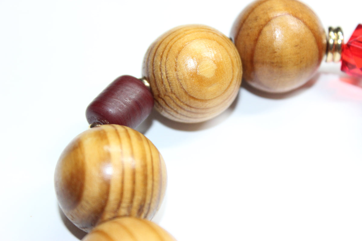 Shades Of Red & Gold Large Wooden Beaded Bracelet