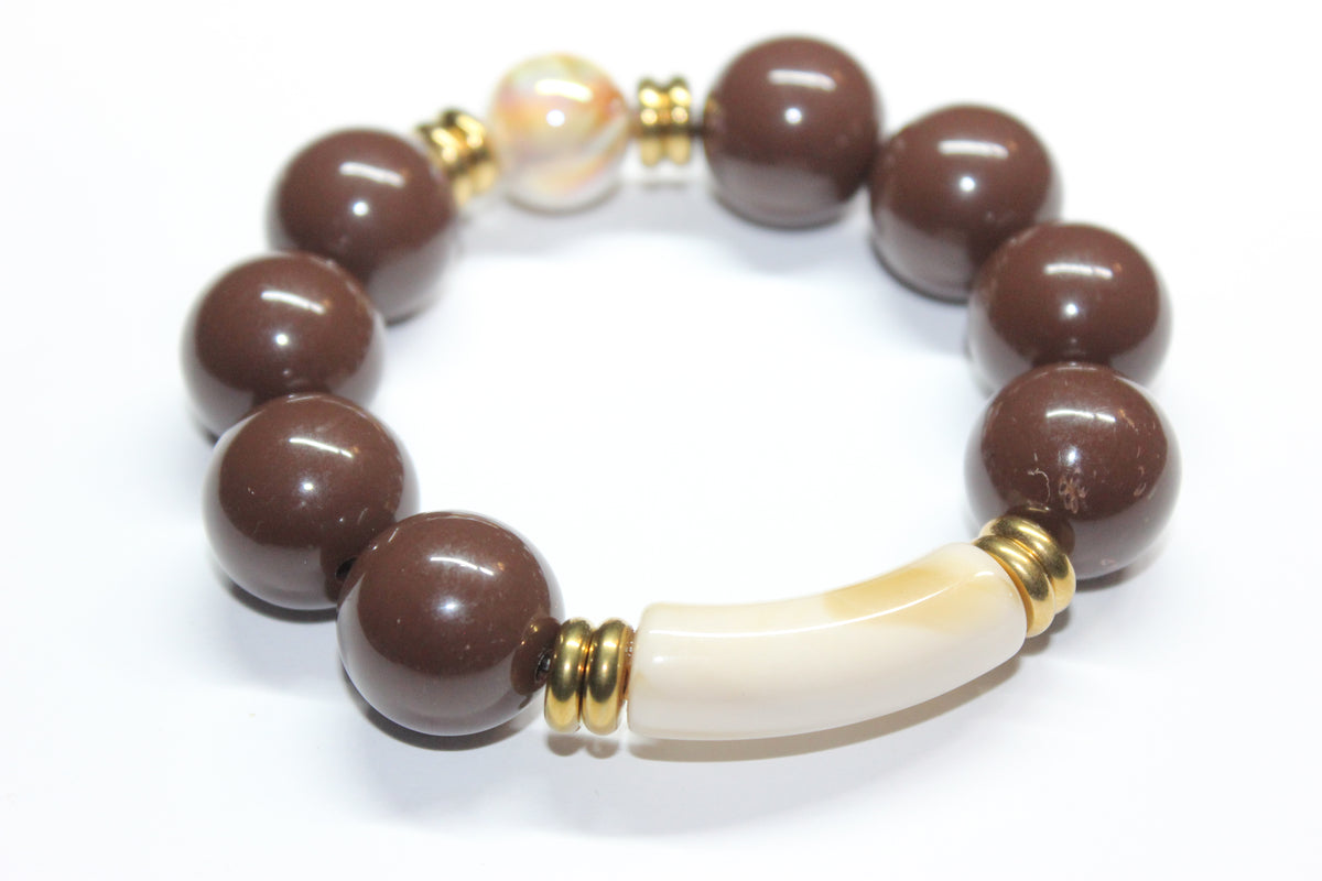 Shades Of Brown & Beige Large Beaded Bracelet (GOLD)