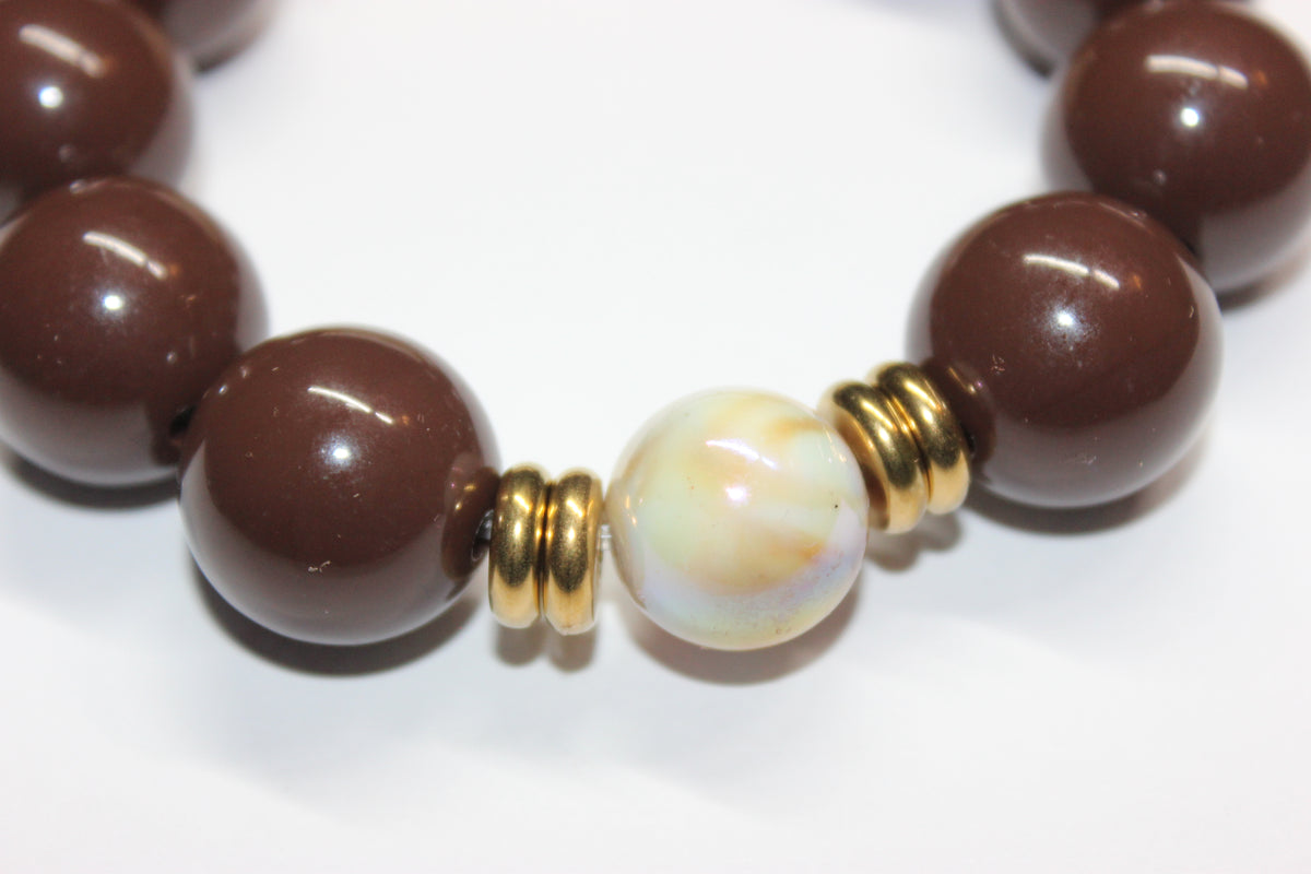 Shades Of Brown & Beige Large Beaded Bracelet (GOLD)