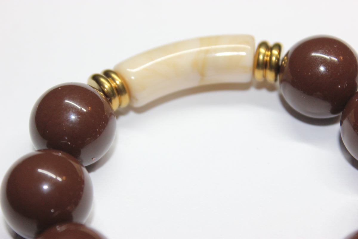 Shades Of Brown & Beige Large Beaded Bracelet (GOLD)