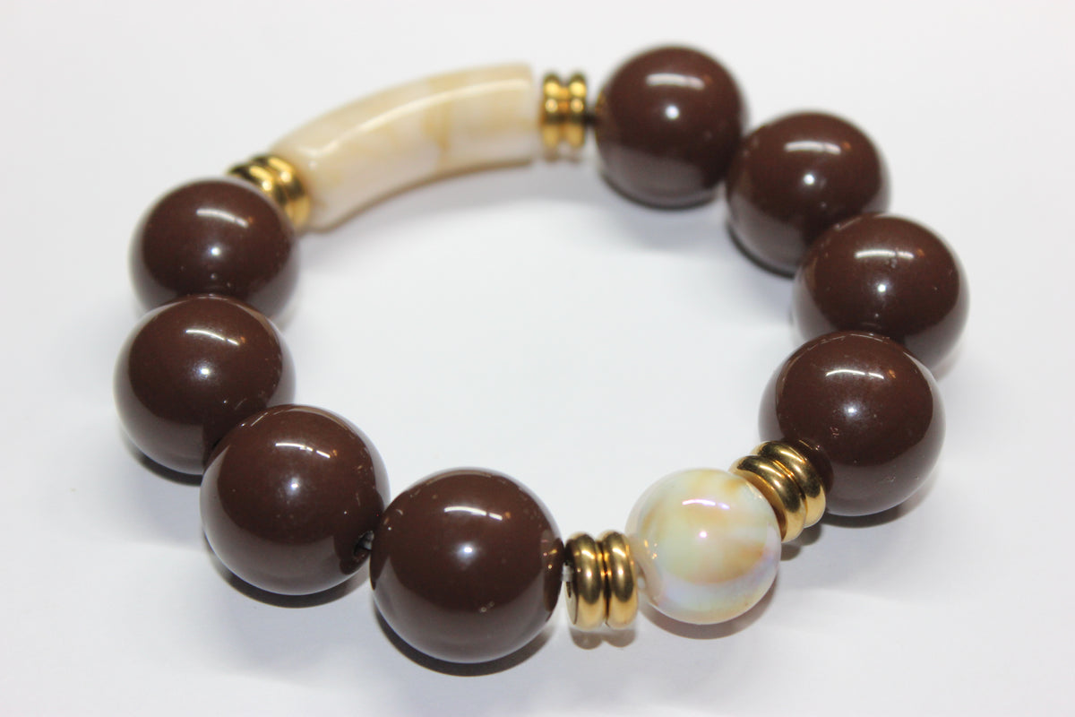 Shades Of Brown & Beige Large Beaded Bracelet (GOLD)