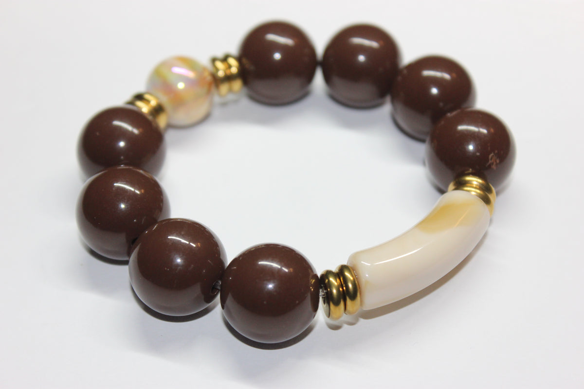 Shades Of Brown & Beige Large Beaded Bracelet (GOLD)