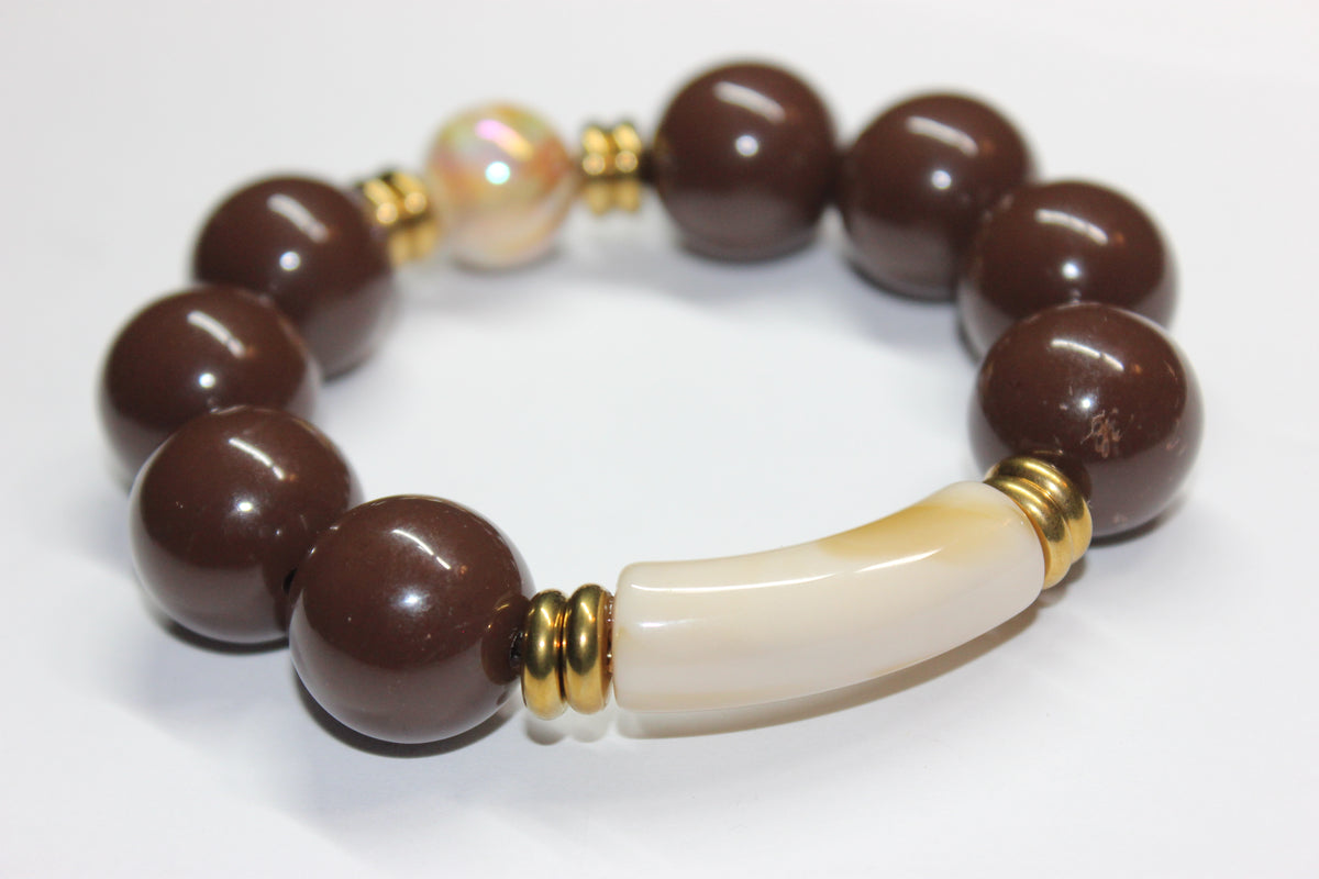 Shades Of Brown & Beige Large Beaded Bracelet (GOLD)