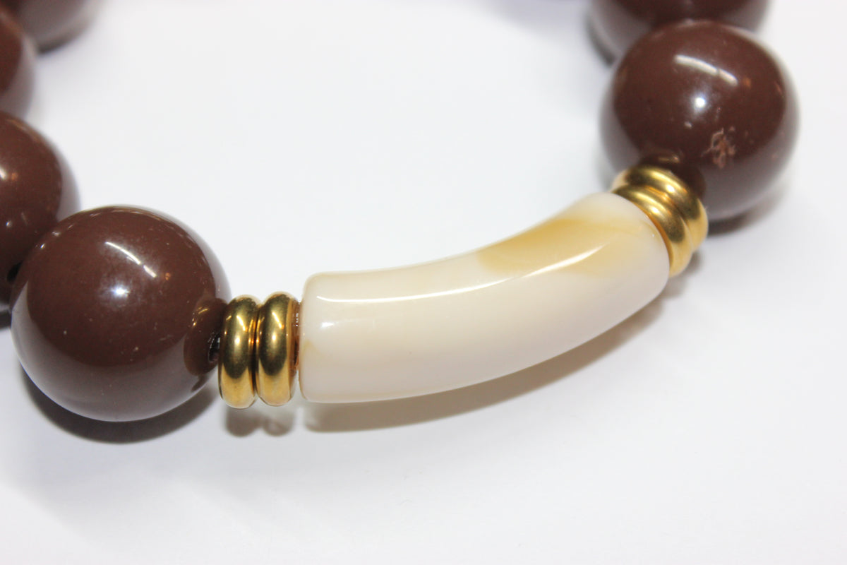 Shades Of Brown & Beige Large Beaded Bracelet (GOLD)