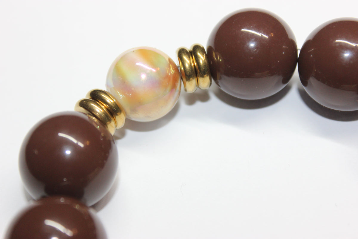 Shades Of Brown & Beige Large Beaded Bracelet (GOLD)