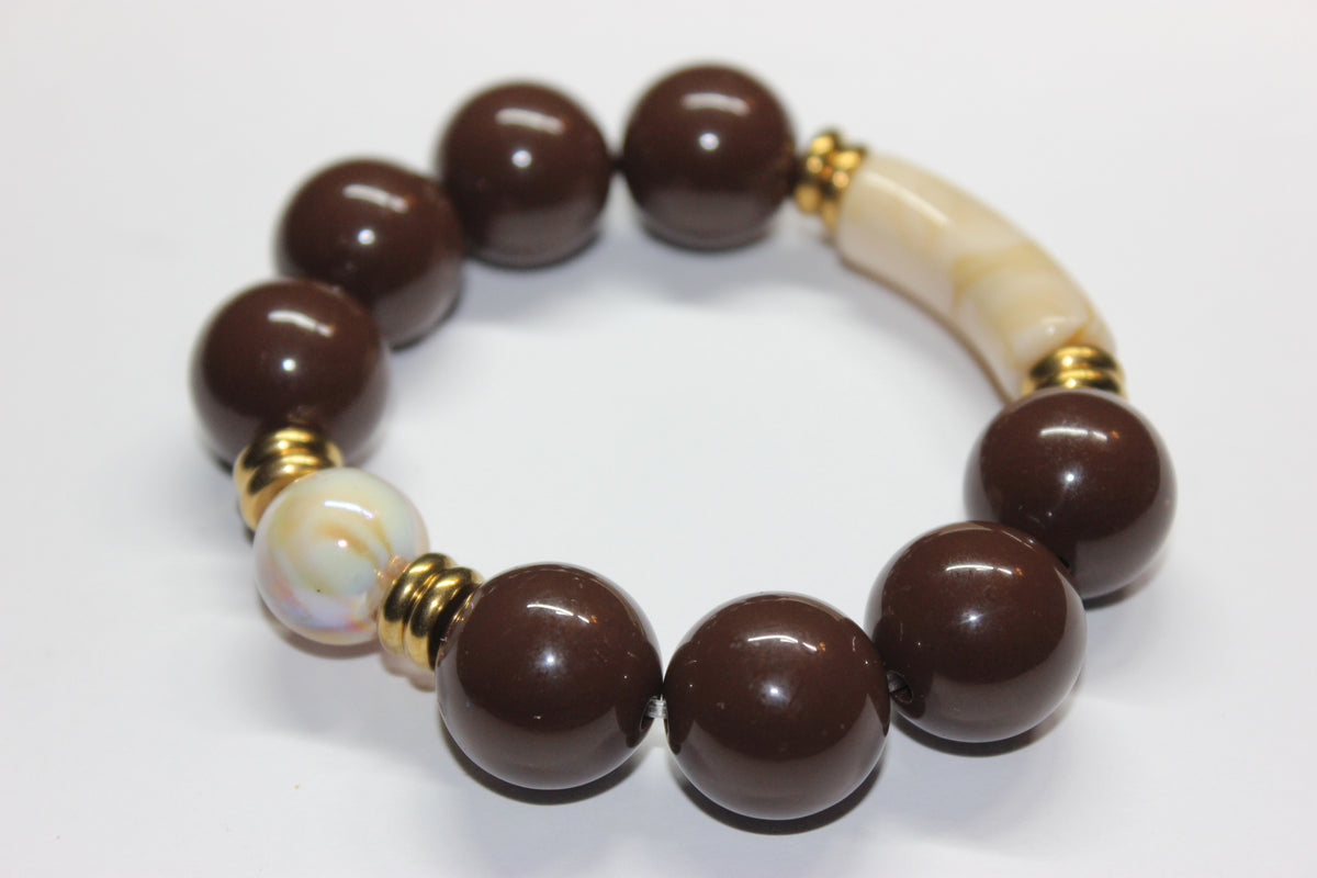 Shades Of Brown & Beige Large Beaded Bracelet (GOLD)