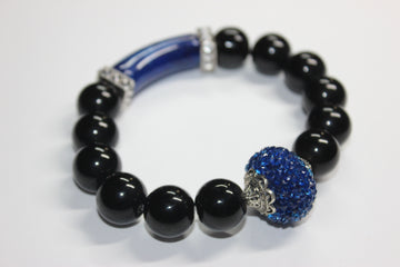 Shades Of Blue & Black Beaded Bracelet (Silver)