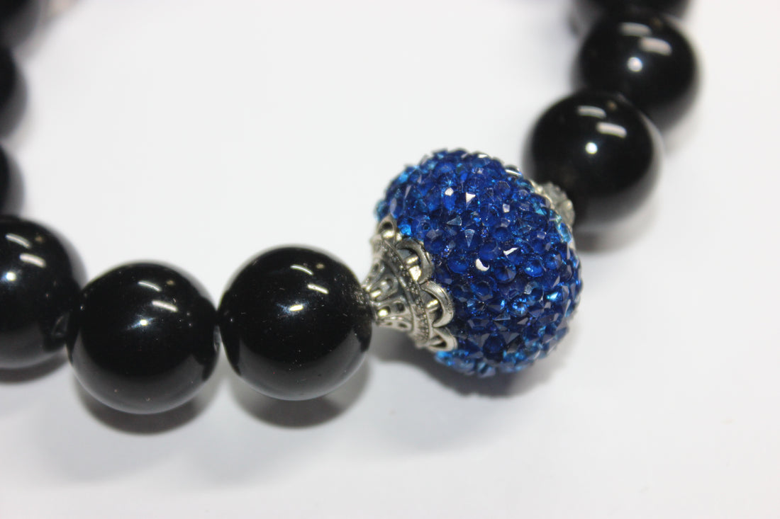 Shades Of Blue & Black Beaded Bracelet (Silver)