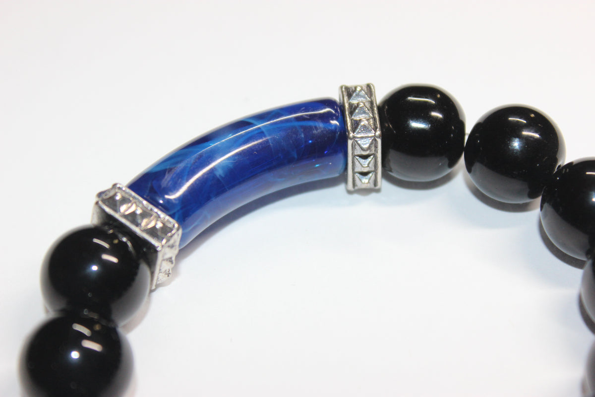 Black & Shades Of Blue Beaded Bracelet