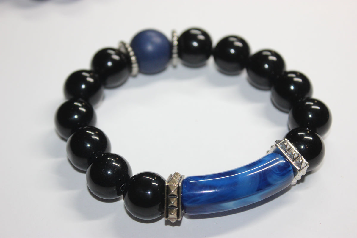 Black & Shades Of Blue Beaded Bracelet