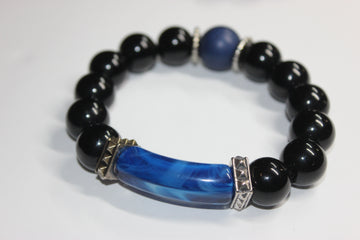 Black & Shades Of Blue Beaded Bracelet
