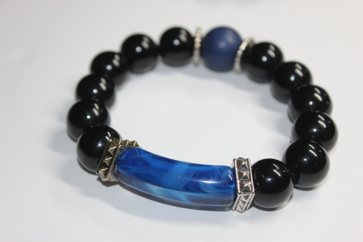 Black & Shades Of Blue Beaded Bracelet