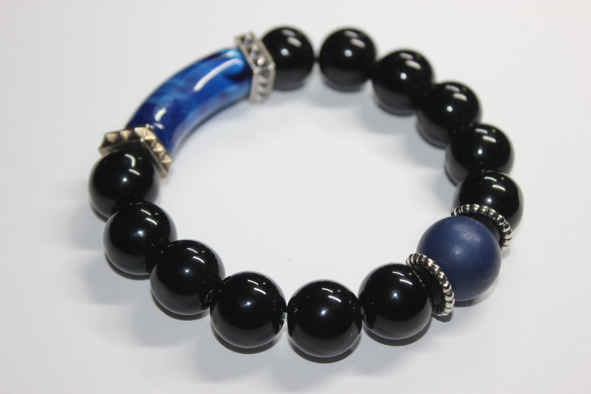 Black & Shades Of Blue Beaded Bracelet