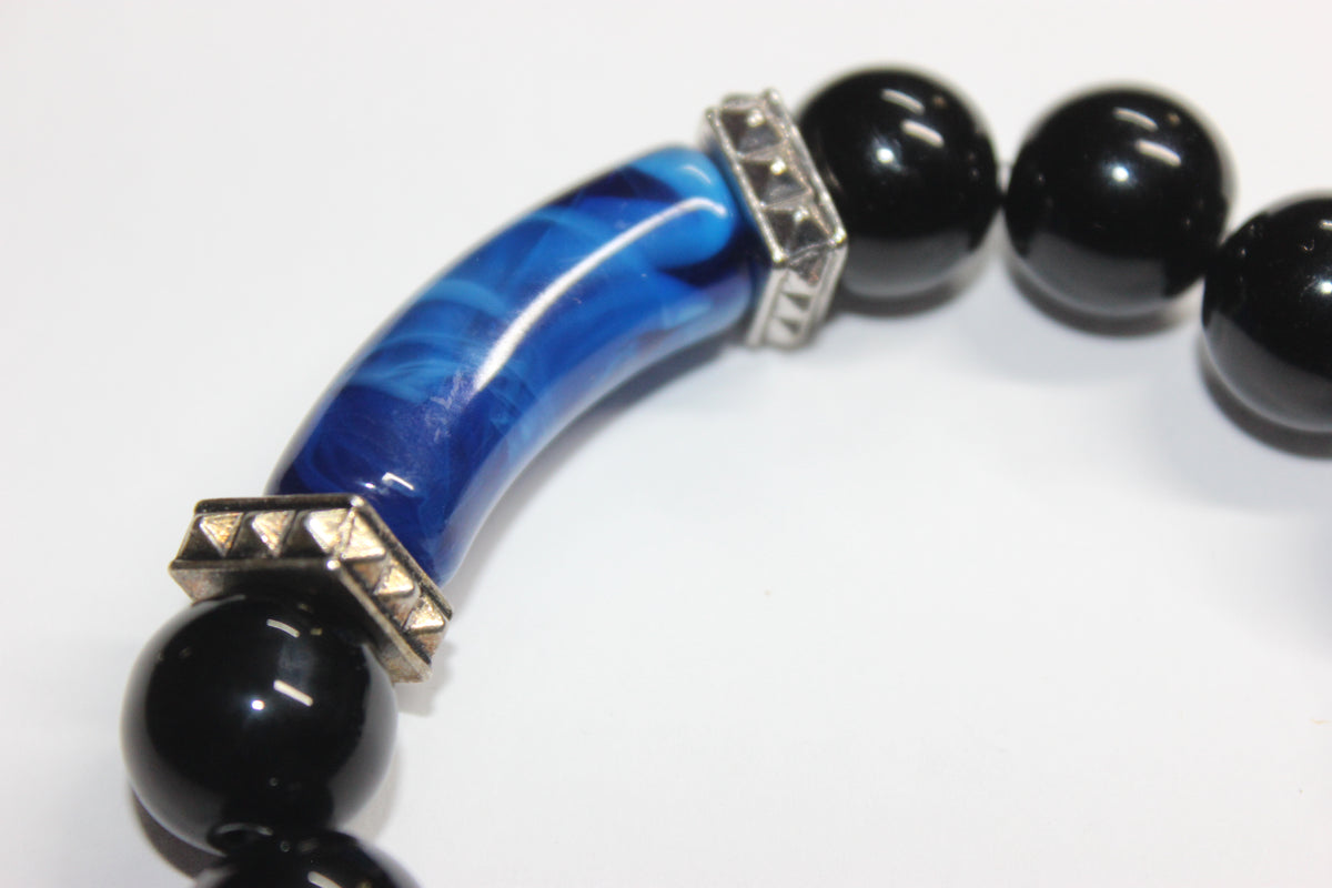 Black & Shades Of Blue Beaded Bracelet