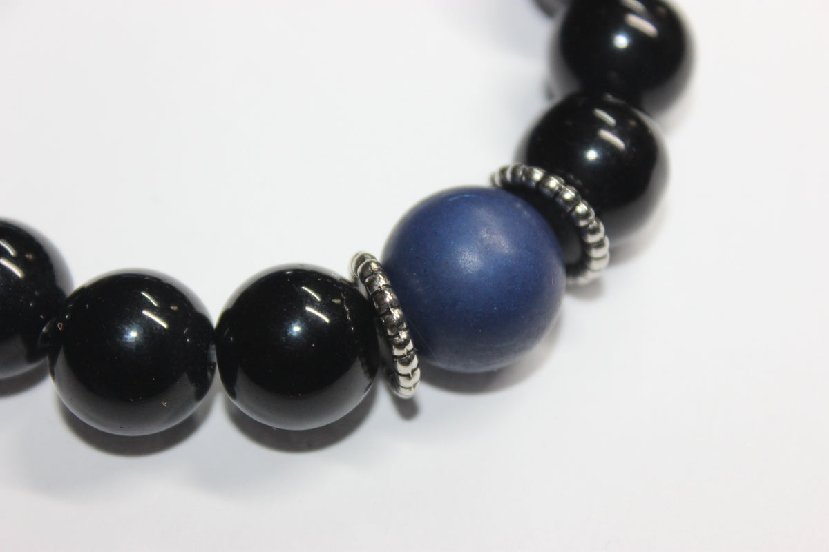 Black & Shades Of Blue Beaded Bracelet