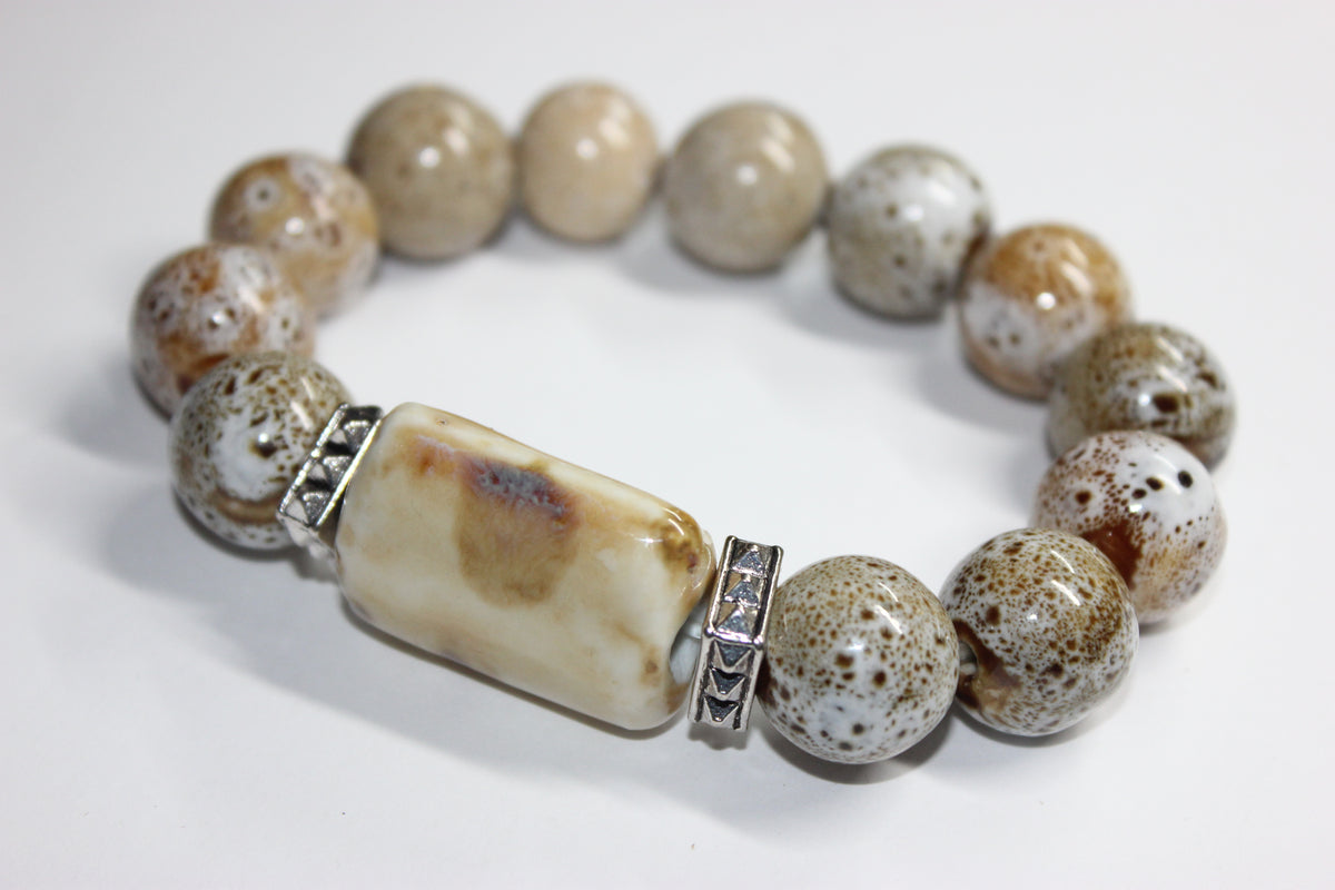 Shades Of Tan & Beige Gemstone Beaded Bracelet