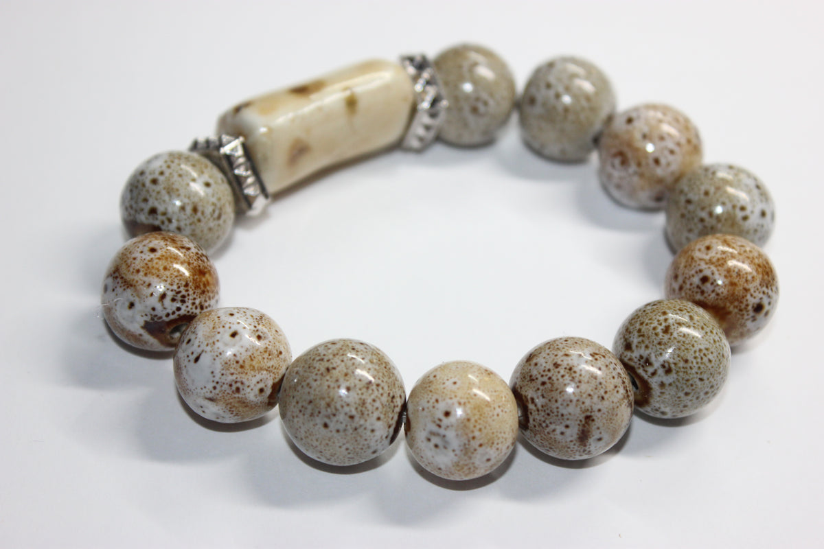 Shades Of Tan & Beige Gemstone Beaded Bracelet