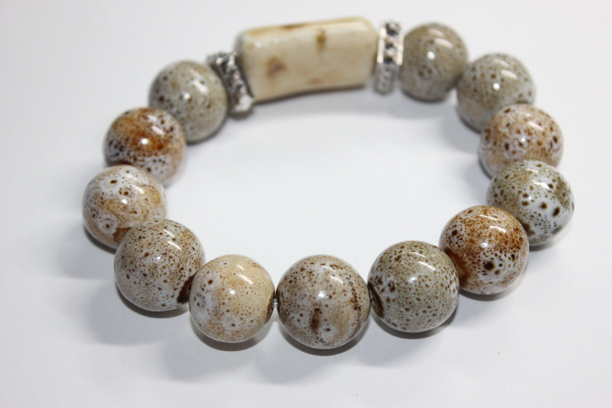 Shades Of Tan & Beige Gemstone Beaded Bracelet