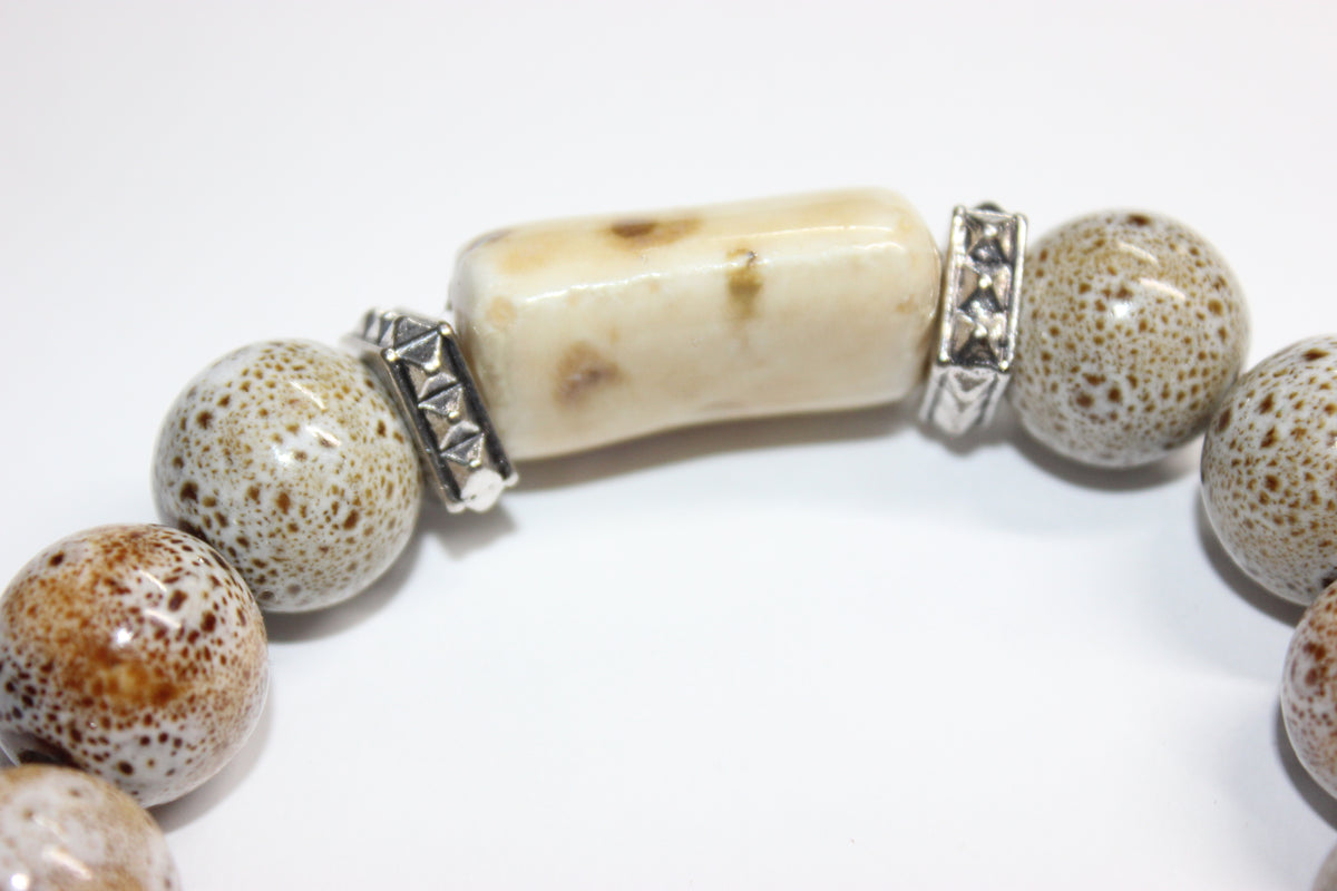Shades Of Tan & Beige Gemstone Beaded Bracelet