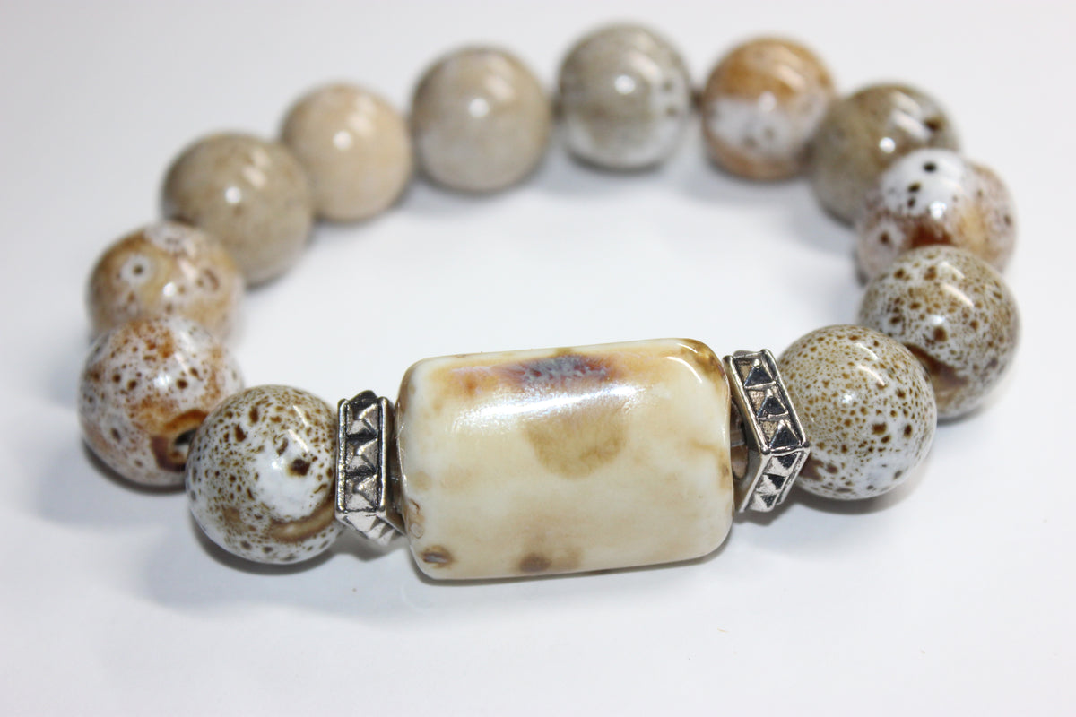 Shades Of Tan & Beige Gemstone Beaded Bracelet