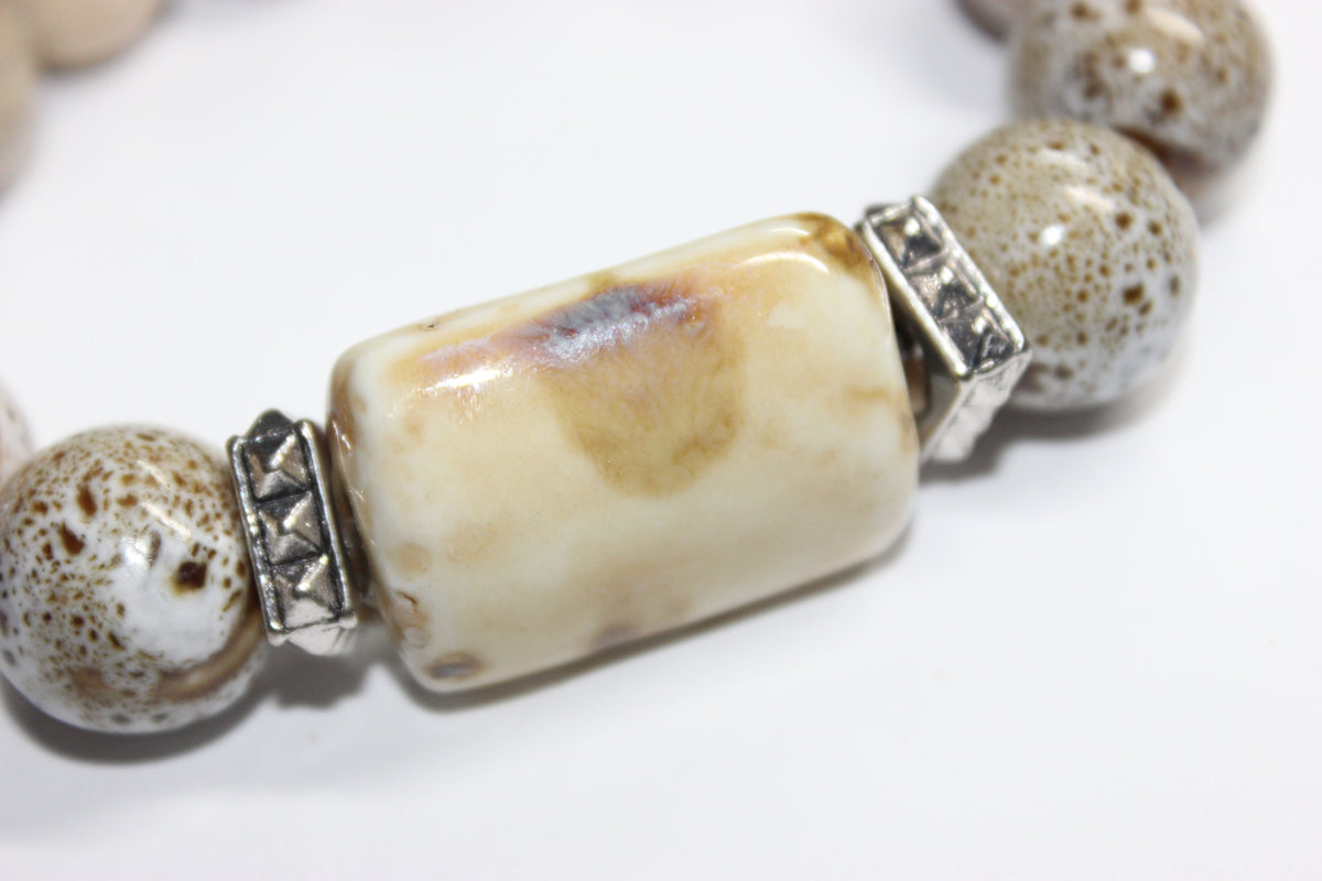 Shades Of Tan & Beige Gemstone Beaded Bracelet