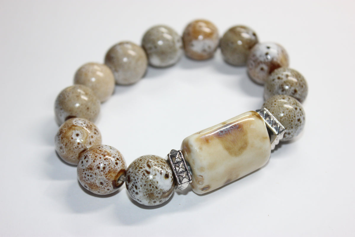 Shades Of Tan & Beige Gemstone Beaded Bracelet