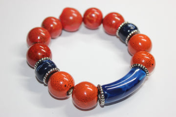 Shades Of Orange & Blue Beaded Gemstone Bracelet