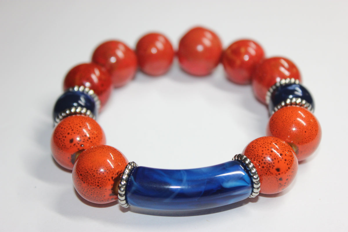 Shades Of Orange & Blue Beaded Gemstone Bracelet